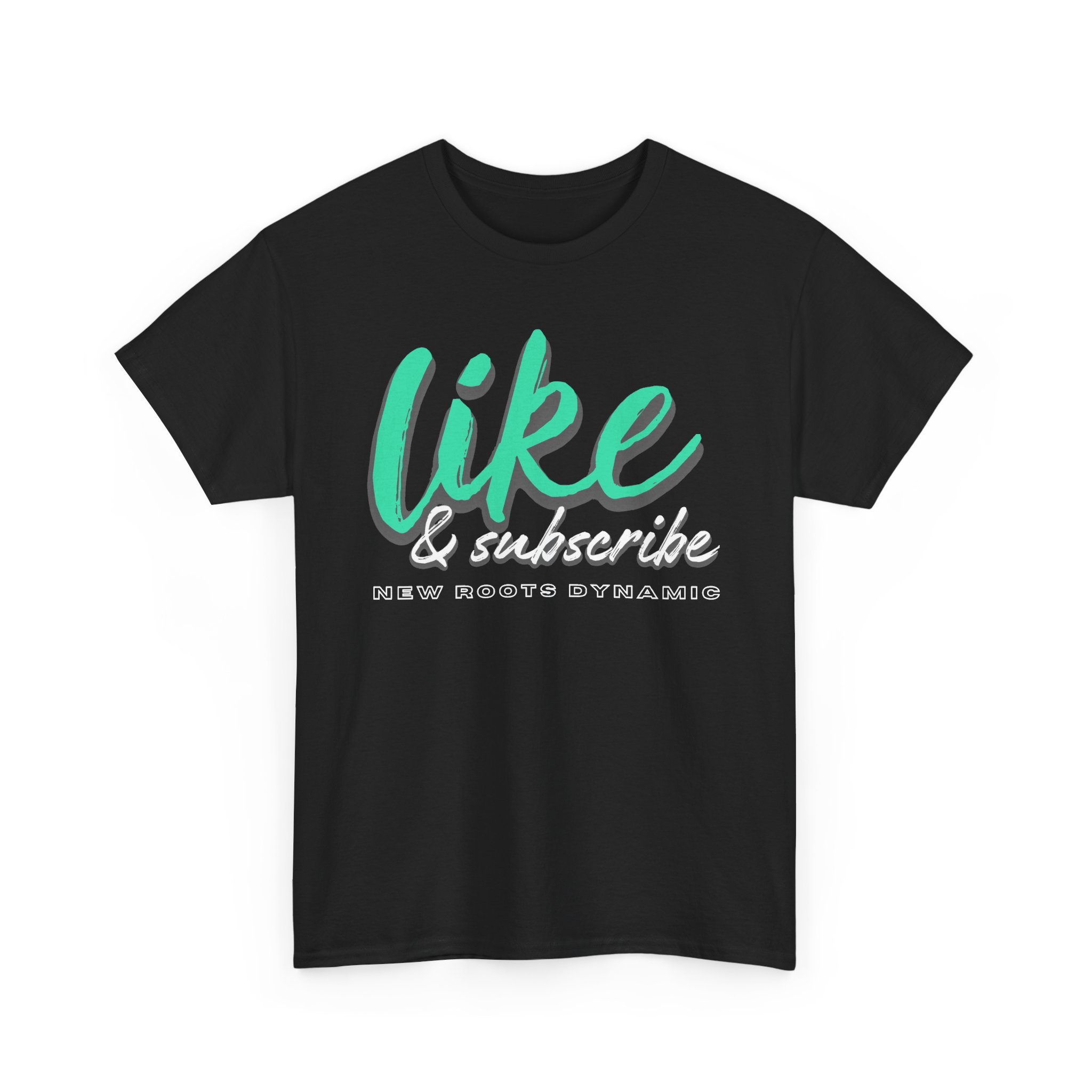 New Roots Dynamic Like & Subscribe Tee | Social Media Typography Shirt, YouTuber Merch - Image 2