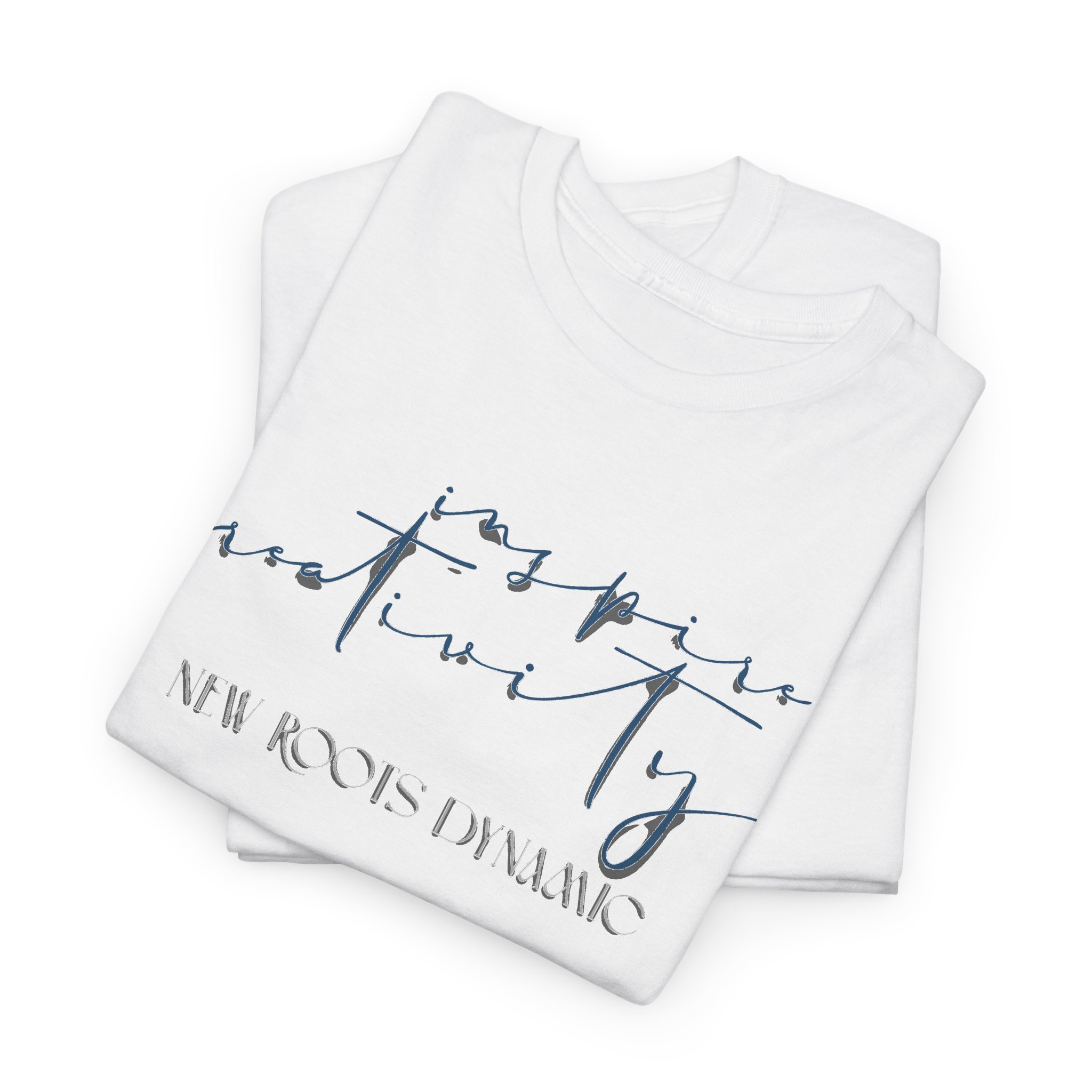 New Roots Dynamic Inspire Creativity T-Shirt | minimalist calligraphy top, creative serenity tee - Image 2