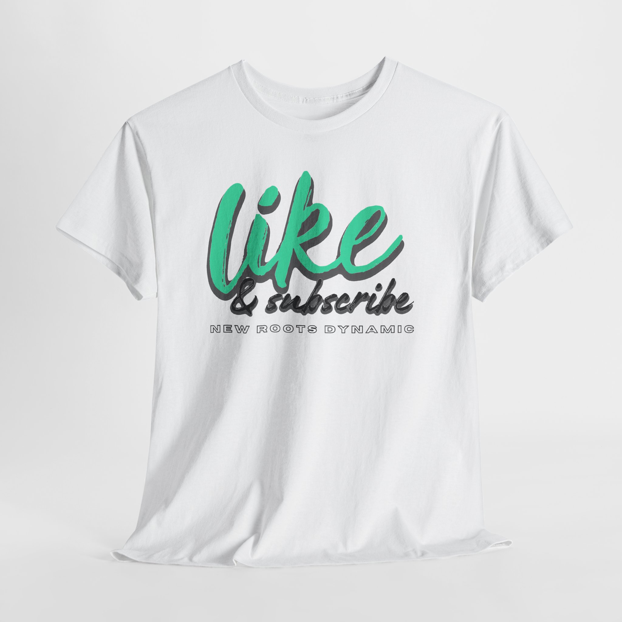 New Roots Dynamic Like & Subscribe Tee | YouTuber Social Media Shirt - Image 3