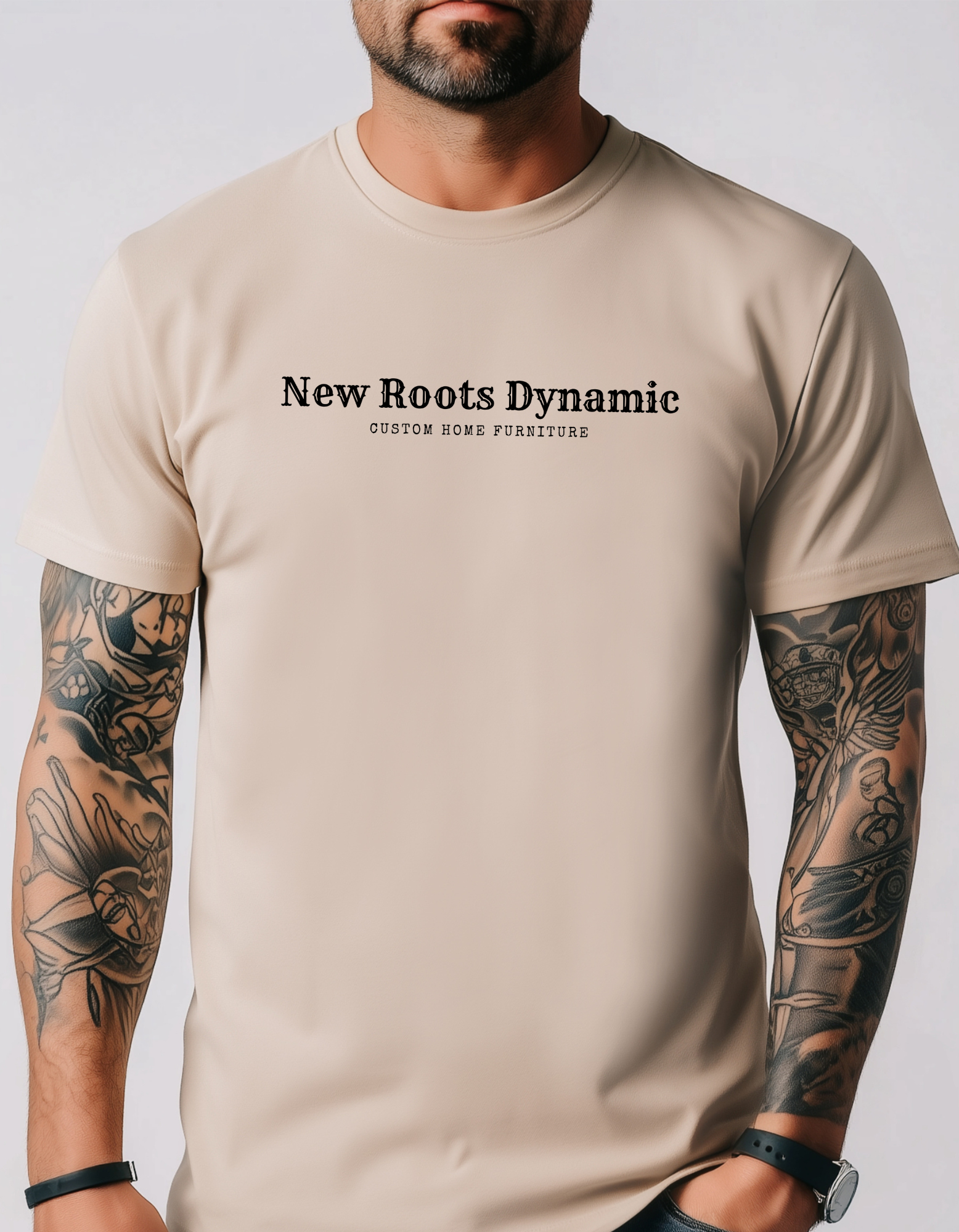 New Roots Dynamic Western Tee | Minimal Logo Shirt, Small Center Chest Text