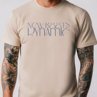New Roots Dynamic Stacked Logo T-Shirt | Minimal Text Graphic Tee