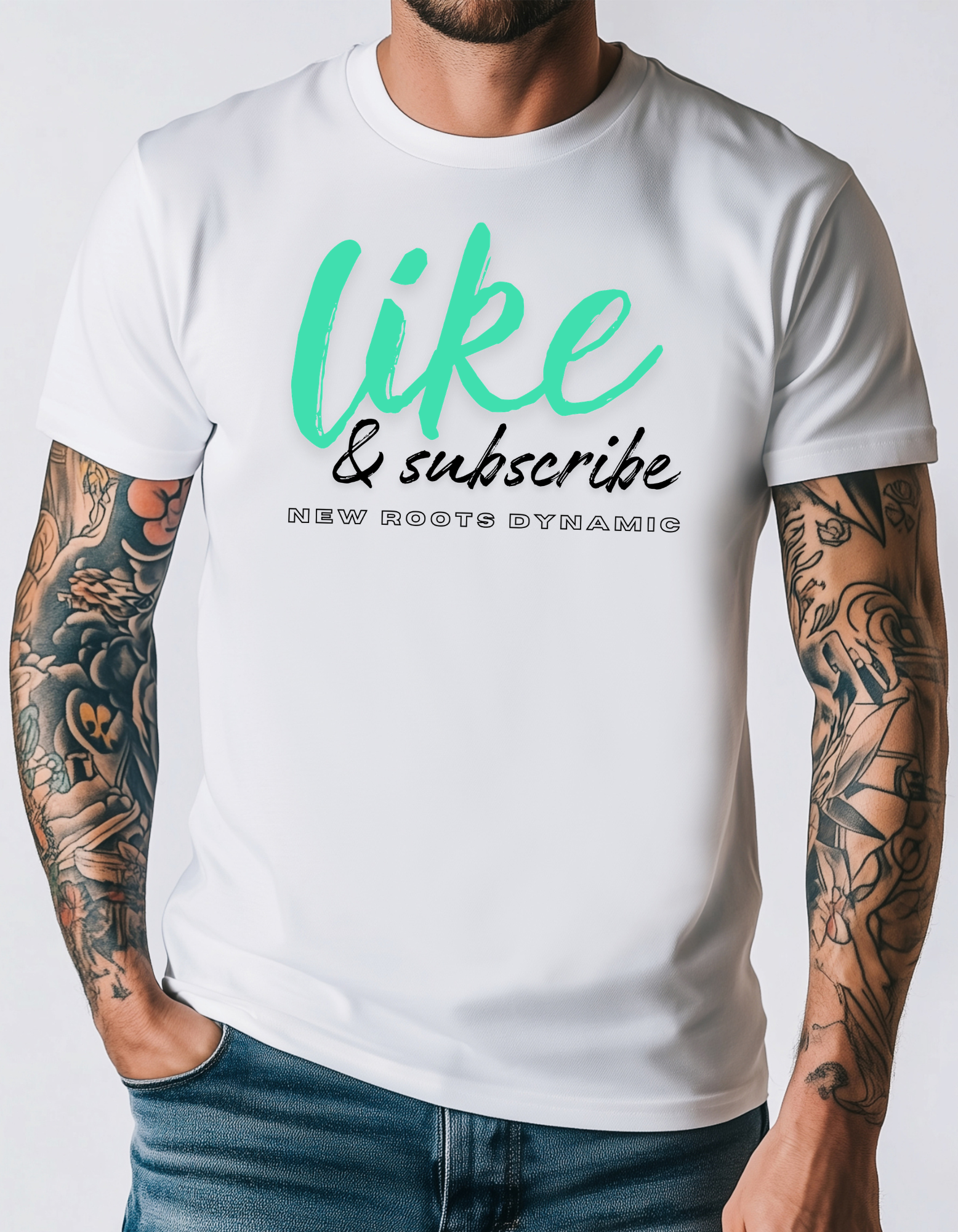 New Roots Dynamic Like & Subscribe Tee | YouTuber Social Media Shirt