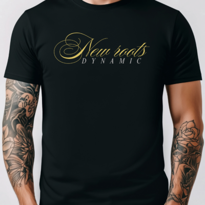 New Roots Dynamic Elegance Logo Tee | crewneck T-shirt, script