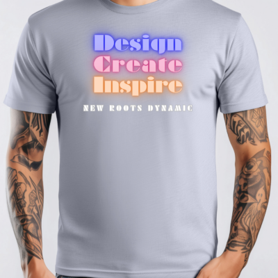 New Roots Dynamic Design Create Inspire T-Shirt | Neon Bubble Text, Creative Motivational Typography