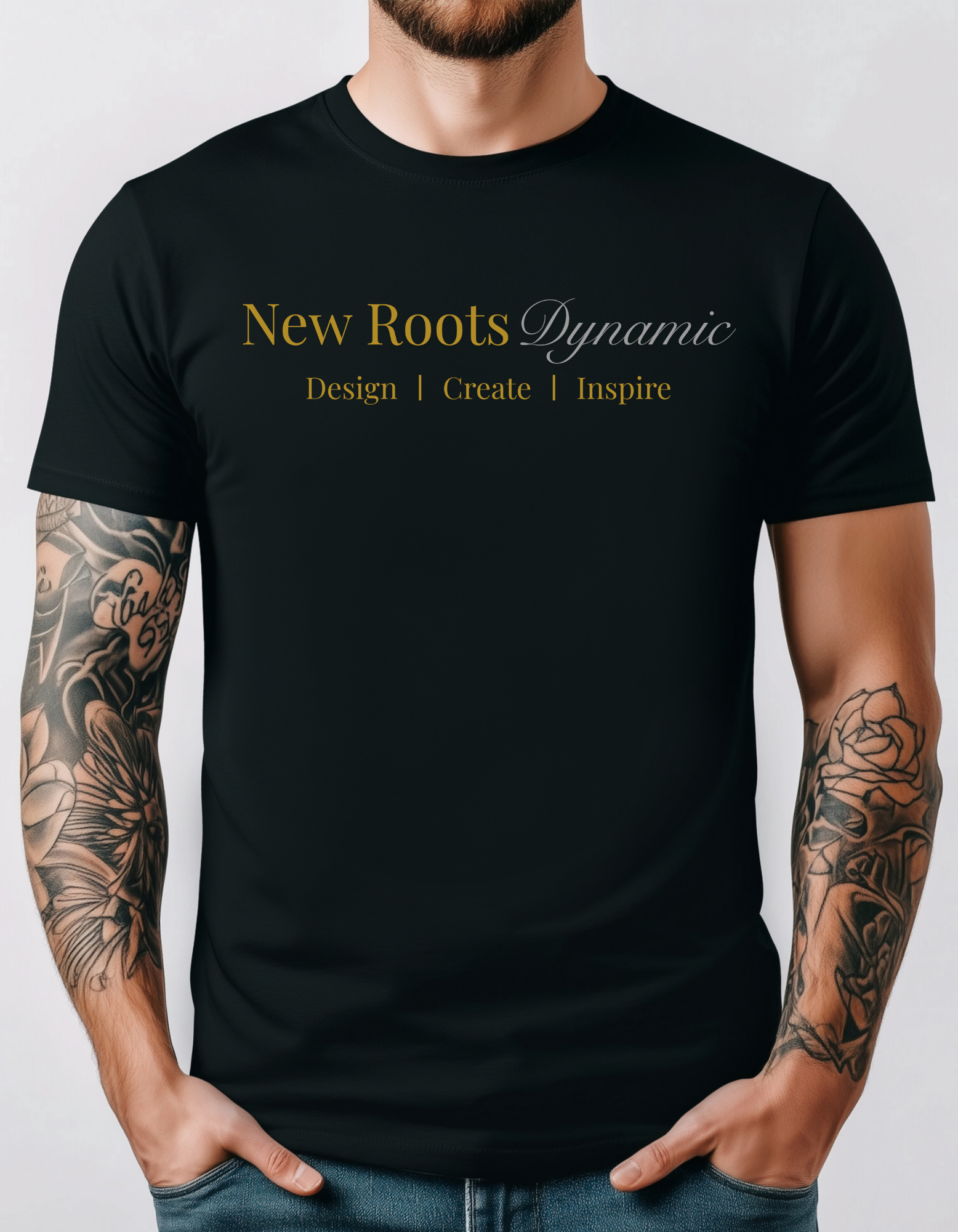 New Roots Dynamic Design Create Inspire Tee | minimalist typography text design