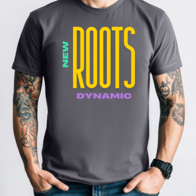 New Roots Dynamic T-Shirt | Retro Bold Typography, Colorblock Logo