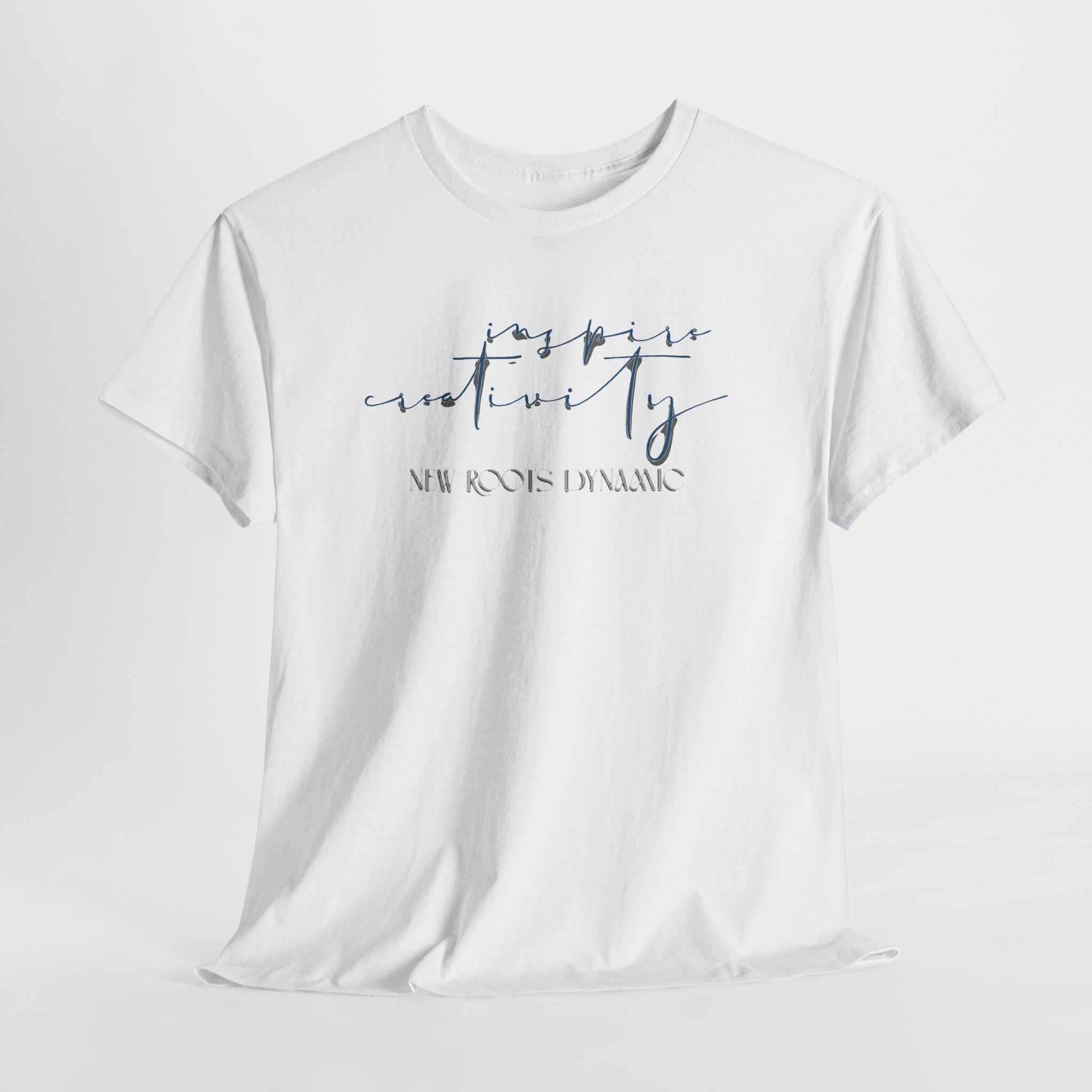 New Roots Dynamic Inspire Creativity T-Shirt | minimalist calligraphy top, creative serenity tee - Image 3