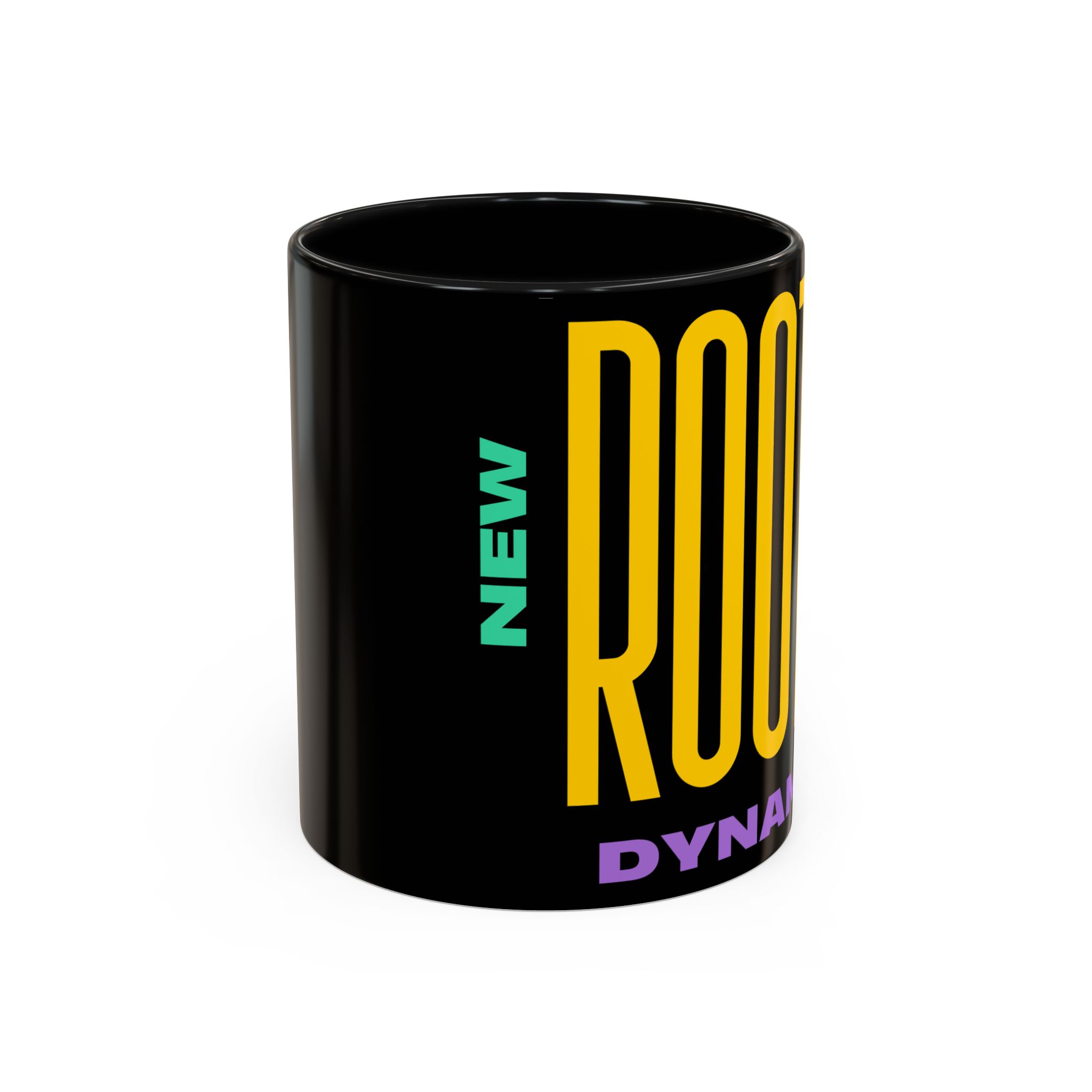 New Roots Dynamic Mug | Bold Retro Typography, Black Accent Coffee Mug